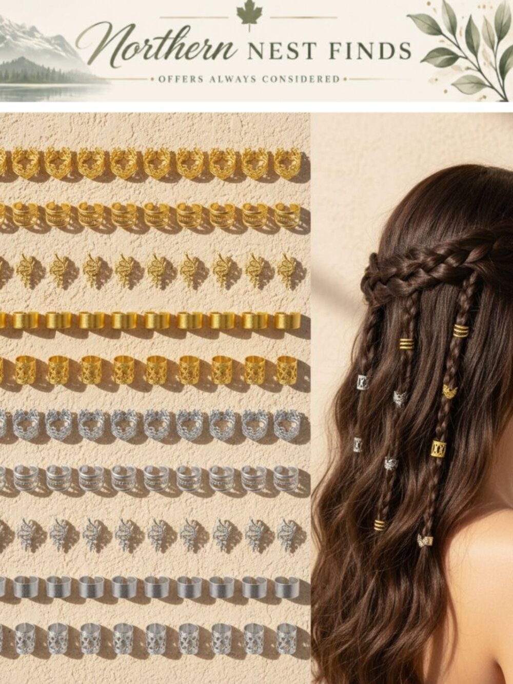 100pc Metal Alloy Hair Cuffs Rings for Braids Adjustable Dreadlock Jewelry